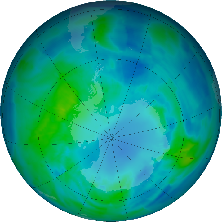 Antarctic ozone map for 13 April 2013